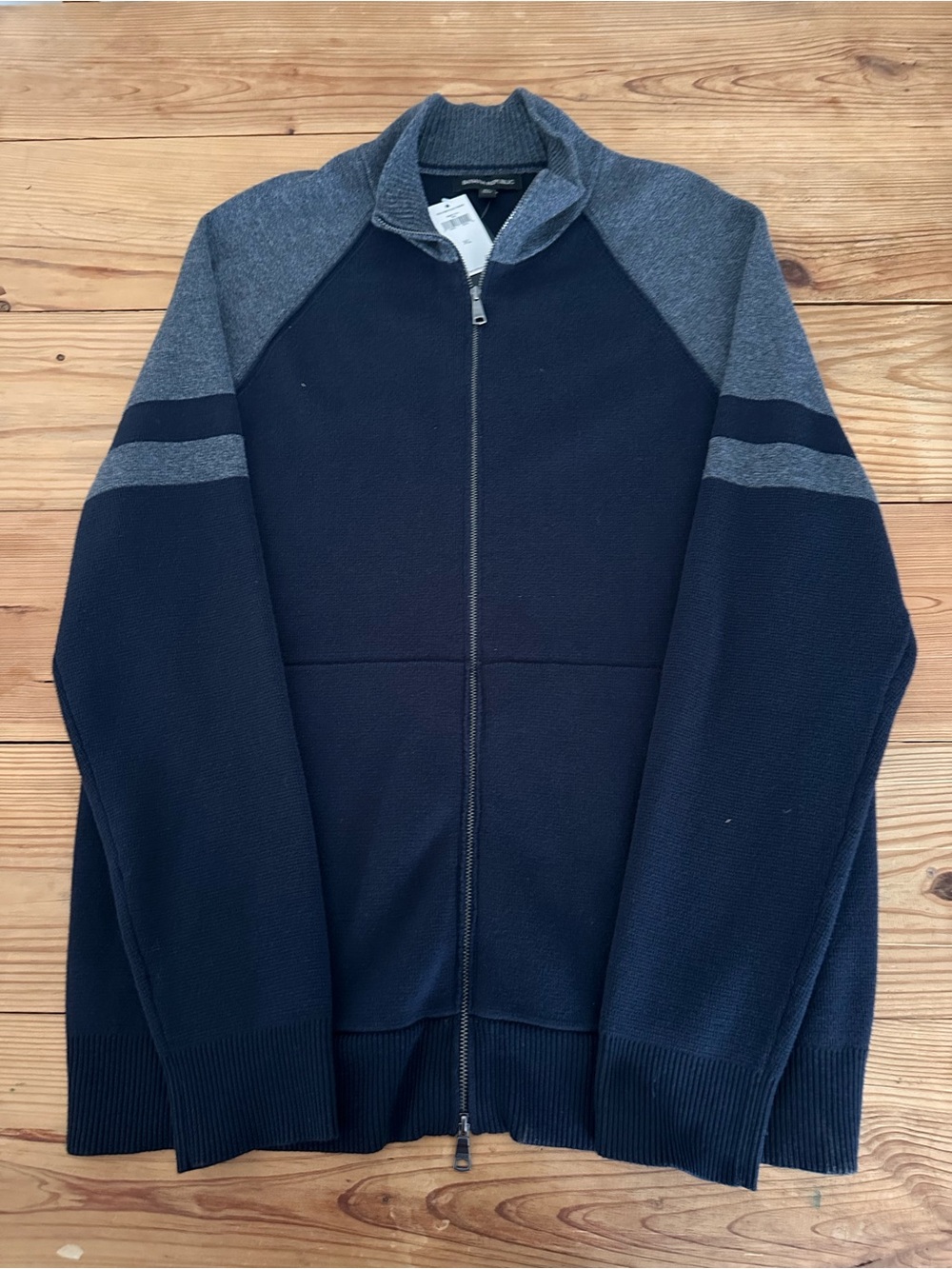 Banana Republic Men's Navy and Gray Full-Zip Sweater